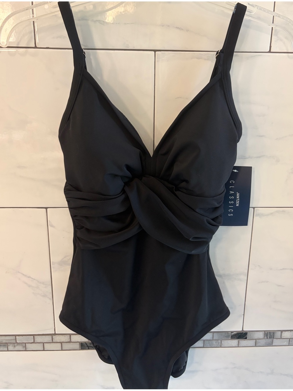 NEW Jantzen Black Twist-Front One-Piece Swimsuit, Size 8